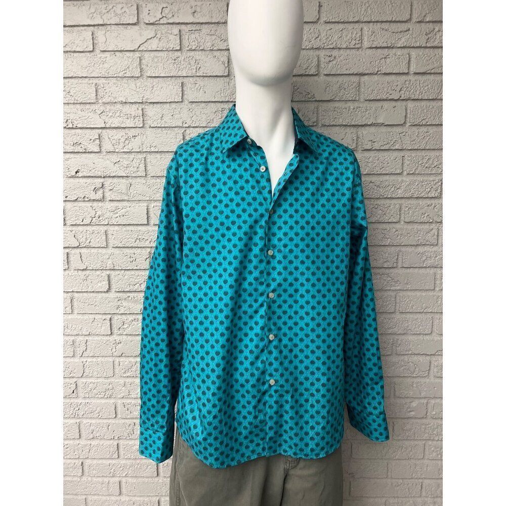 John Lennon Men Green Black Polk Dot Long Sleeve Shirt Size XL